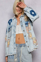 Load image into Gallery viewer, Balloon sleeve floral patch detail denim jacket: DENIM / L
