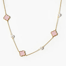 Load image into Gallery viewer, Gold Dipped Mother of Pearl Quatrefoil Station Necklace: Gold
