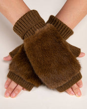 Load image into Gallery viewer, Luxe Vegan Fur Rib Knit Cuff Fingerless Gloves: BLACK / One Size

