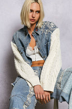 Load image into Gallery viewer, Boho Lace Patchwork Knit Long Sleeve Shirt Jacket Top: DENIM / L
