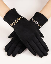Load image into Gallery viewer, Rhinestone Chain Faux Suede Gloves (TS): BLACK
