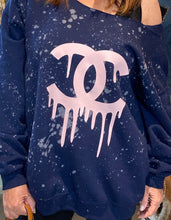 Load image into Gallery viewer, CC drip Logo Bleached NAVY Sweatshirt- Handmade
