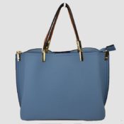 Blue Pebbled Classy Top Handle Satchel