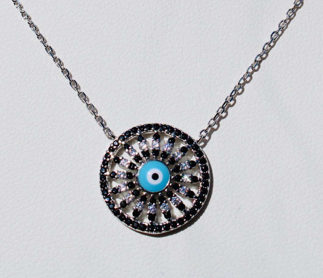 Sterling Silver Evil Eye Crystal Pendant