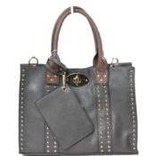 Steel Gray Studded top handle Satchel-3 pieces